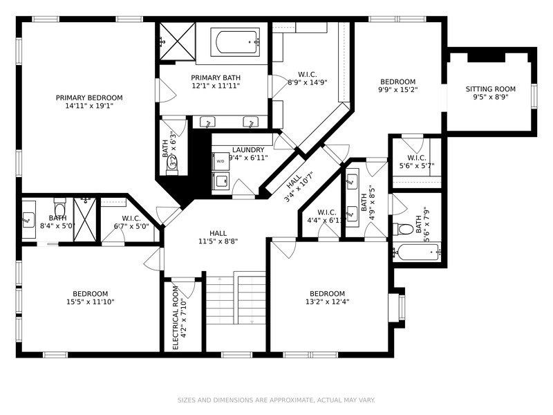 A black and white floor plan of a house.