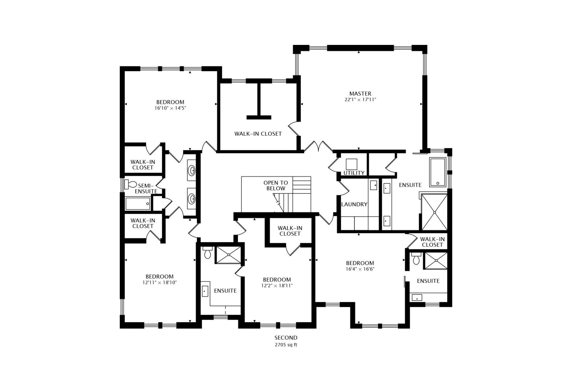 A black and white floor plan of a house on a white background.