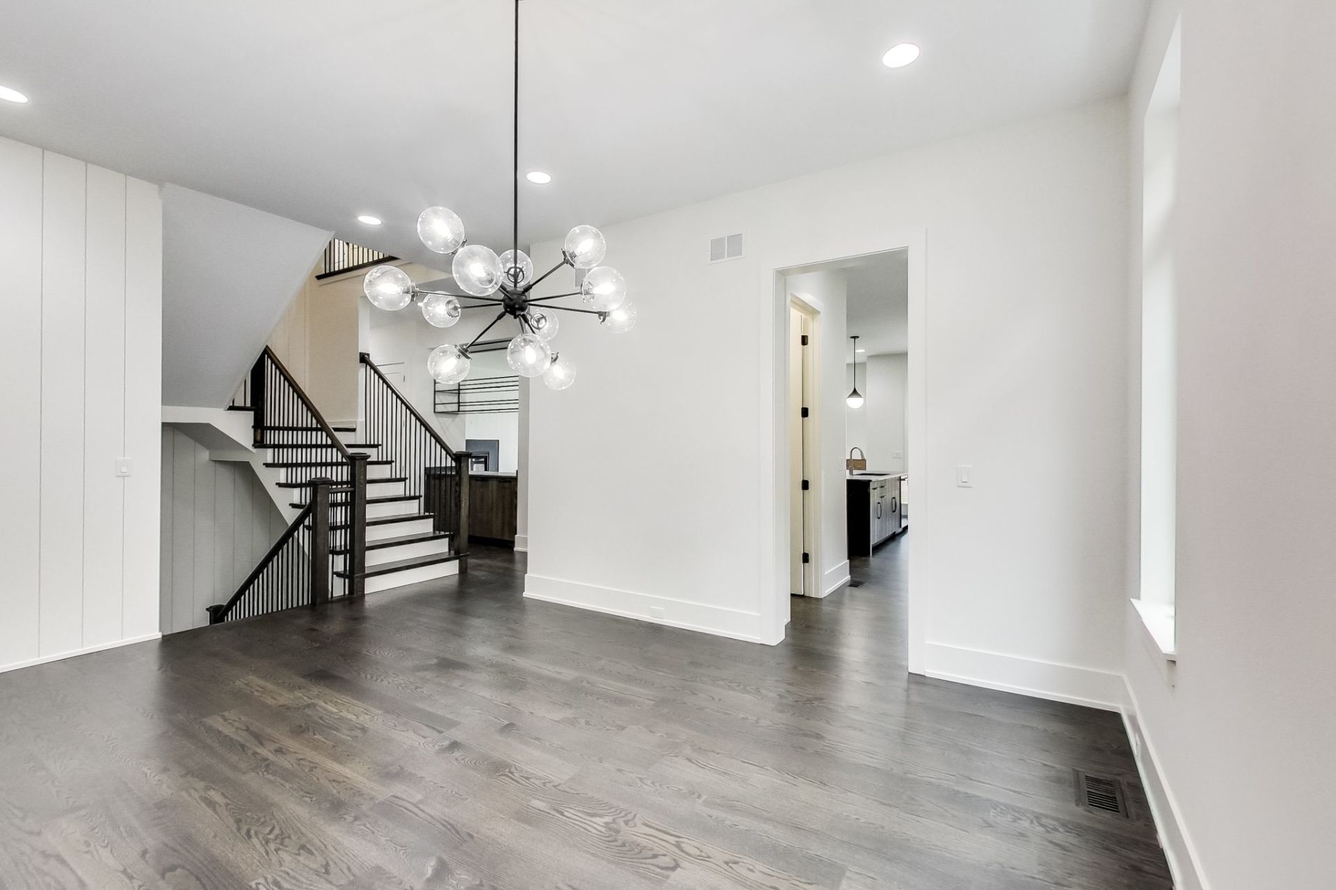 There is a staircase in the middle of the room.