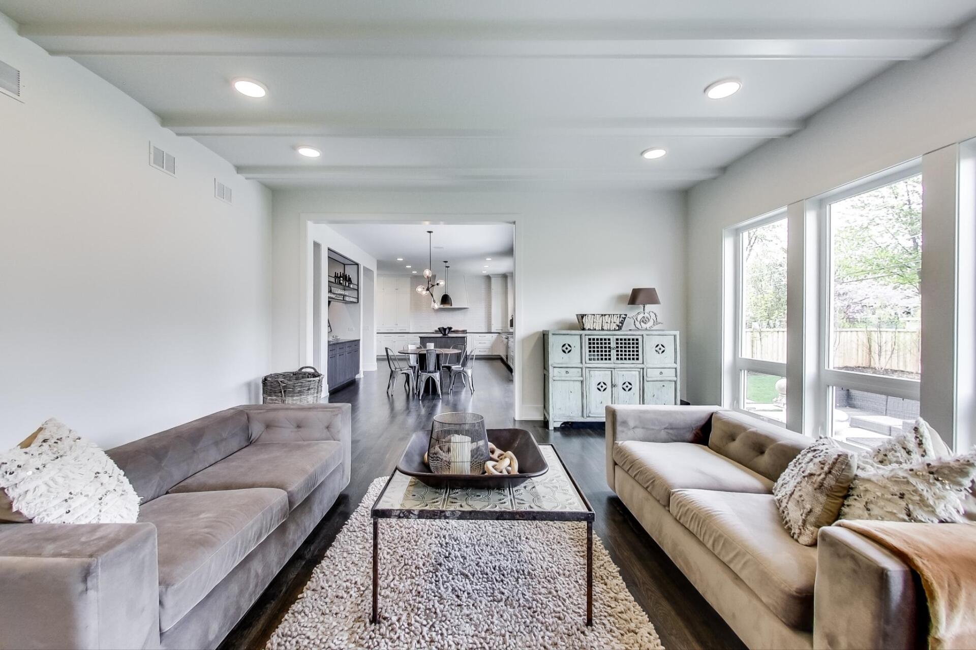 A living room with two couches and a coffee table