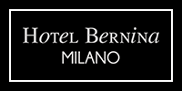 Hotel Bernina Milano logo on black background with a white border.