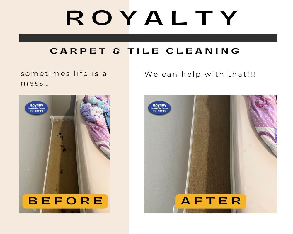 A before and after picture of a carpet and tile cleaning service