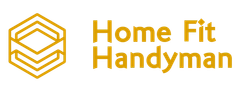 Home Fit Handyman logo with gold geometric graphic and text.