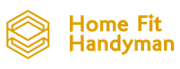 Home Fit Handyman logo with gold geometric graphic and text.