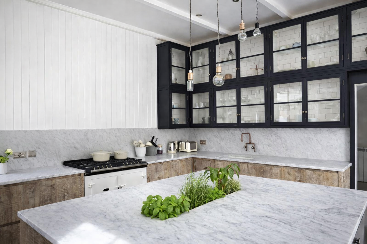 Modern Kitchen with Dark Gray Cabinets, Light Countertop, and Breakfast Bar with Stools — Paul Tagget Kitchens In Casino, NSW