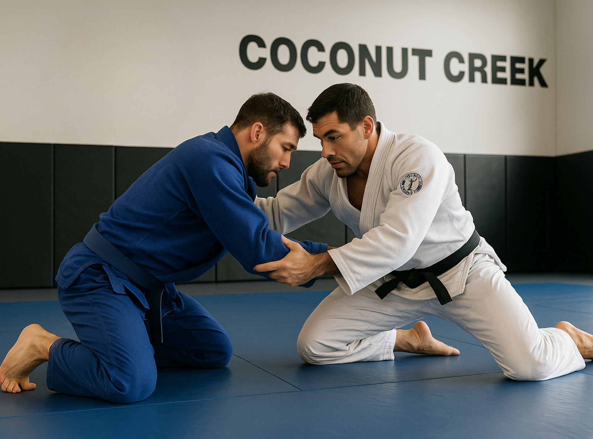 Two Adults Practicing Brazilian Jiu-Jitsu at Get Tuff Kickboxing in Coconut Creek, FL