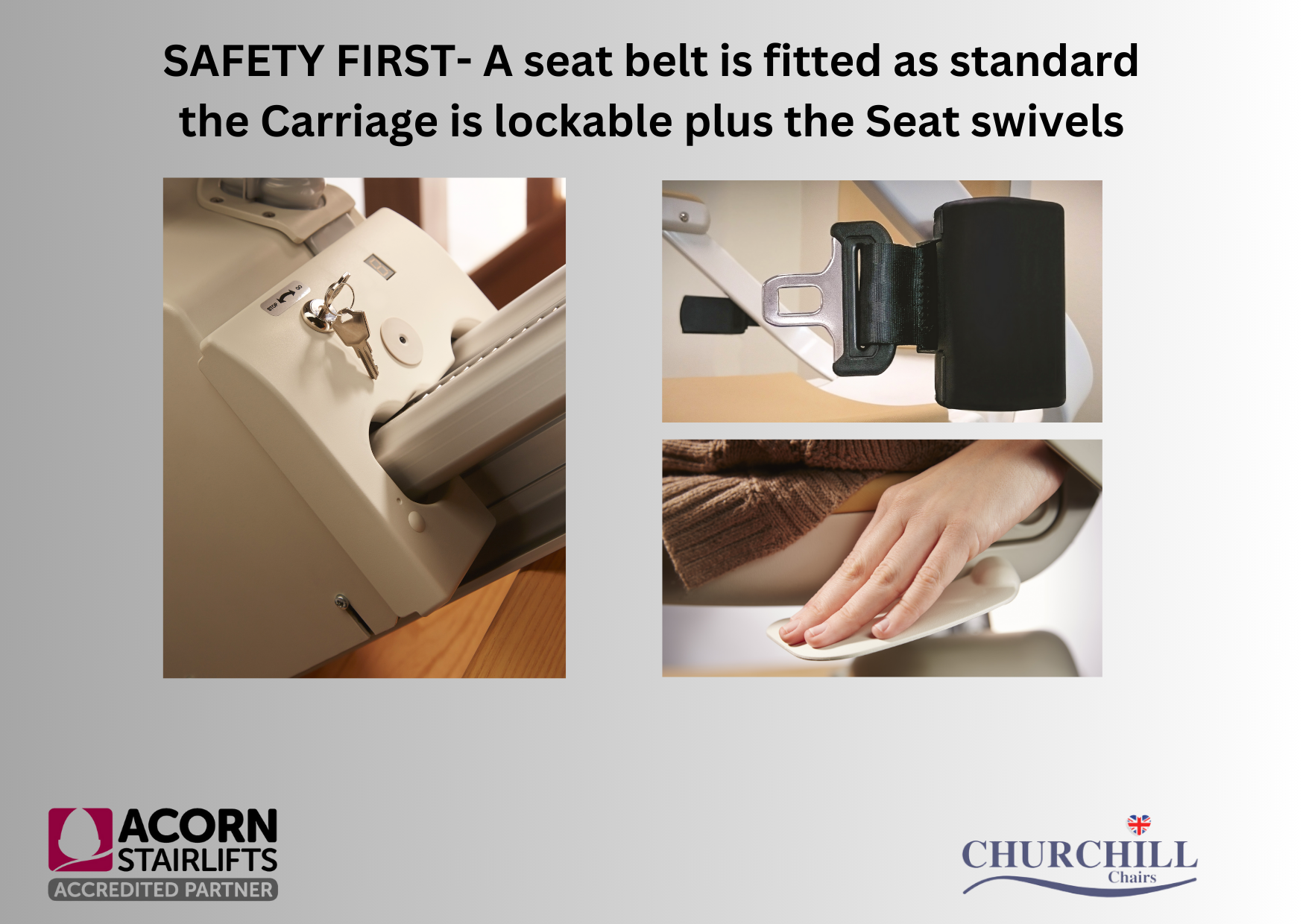 Safety first a seat belt is fitted as standard and the carriage is lockable plus the seat swivels