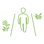 a line drawing of a person standing next to a flower .