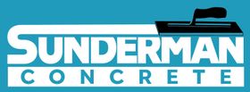 Logo for Sunderman Concrete with text and a trowel on a blue background.