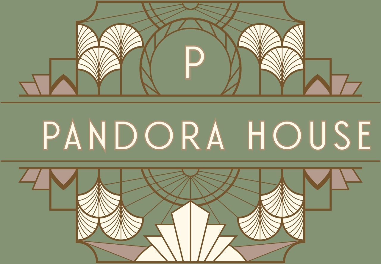 A logo for pandora house with a green background