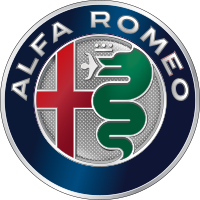 Un logo per l'alfa romeo con un serpente e una croce