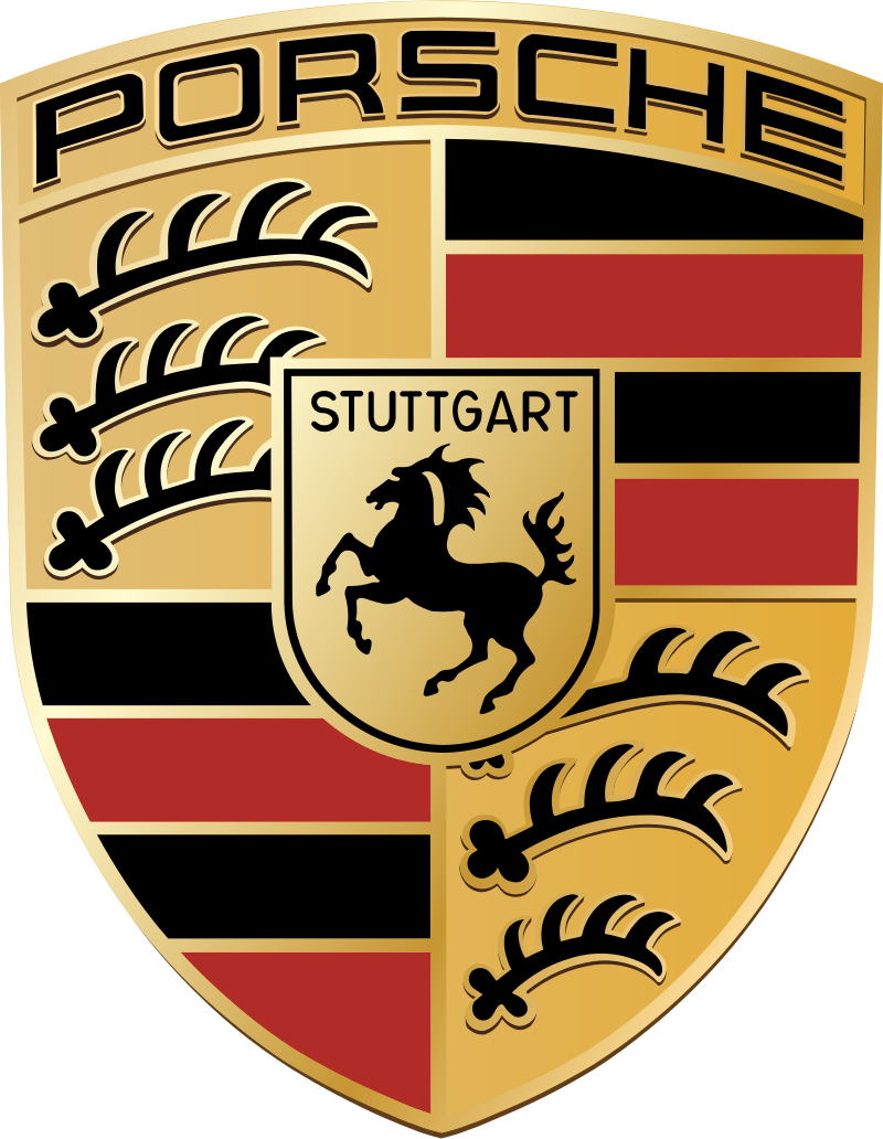 Un logo Porsche con un cavallo sopra