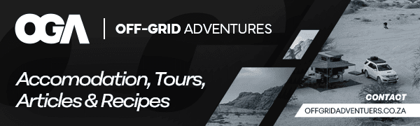 A black and white advertisement for off-grid adventures