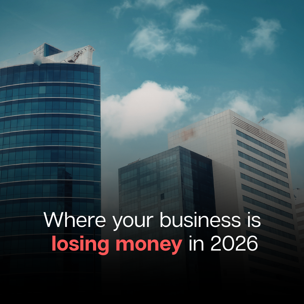 City skyscrapers with text: “Where your business is losing money in 2026” by Modern Mindset
