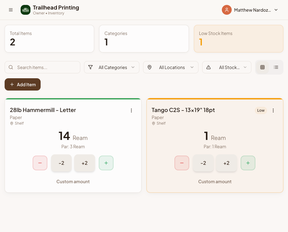 Dashboard with data cards, 