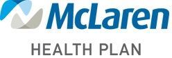 The mclaren health plan logo is blue and white on a white background.