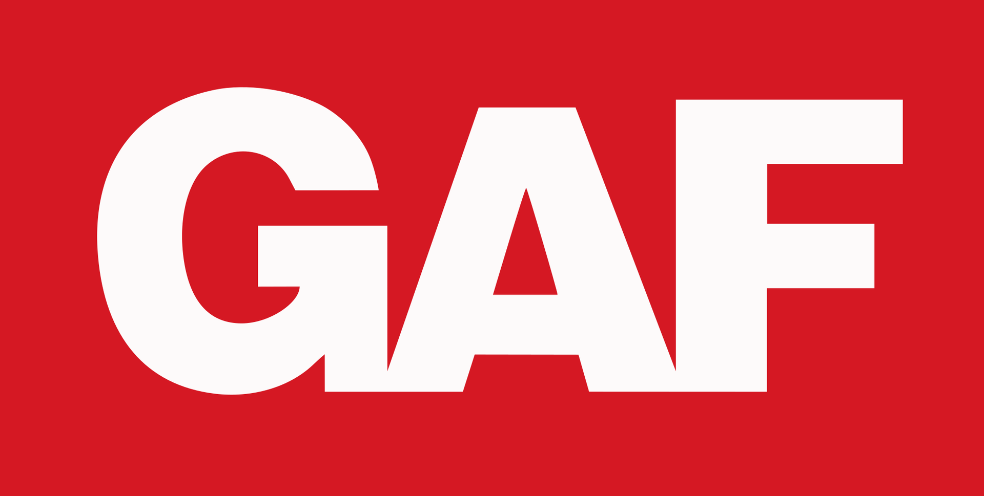 Logo GAF : lettres blanches « GAF » sur fond rouge.