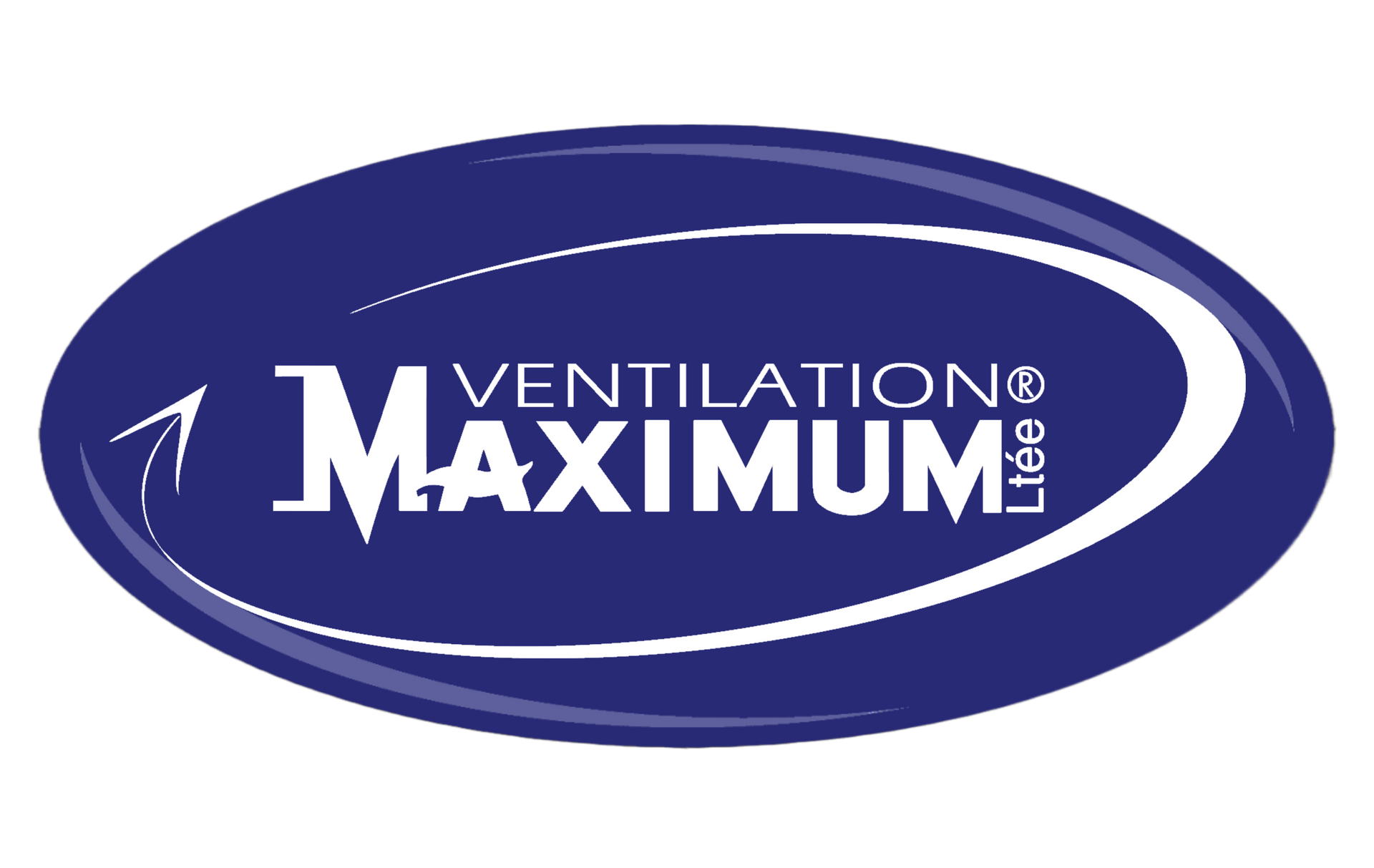 Logo ovale bleu : « Ventilation Maximum Ltée » en texte blanc avec un graphique blanc courbé.