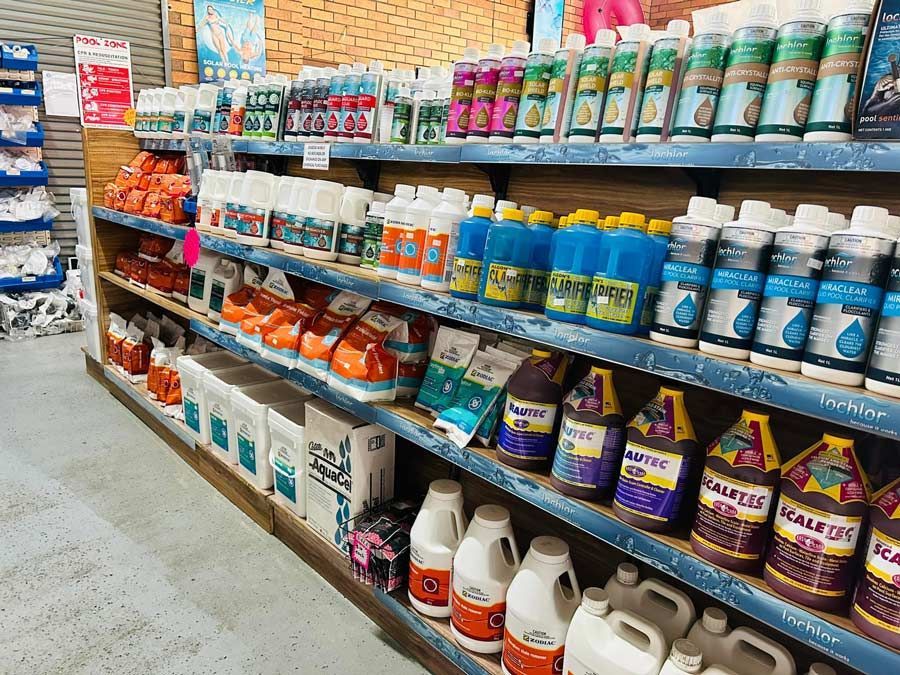 A Store Shelf Filled With Pool Supplies — Pool Zone in Port Macquarie, NSW