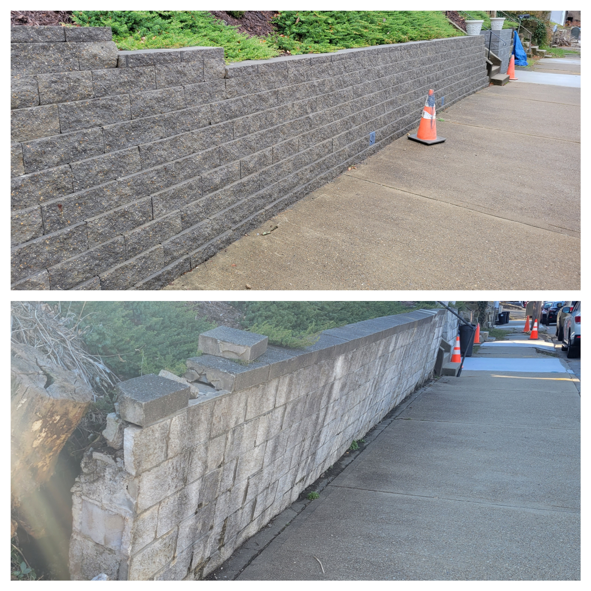 Before and After Retaining Wall Cleaning — Bridgeville, PA — MC Landscaping