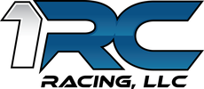 The logo for rc racing llc is blue and white.