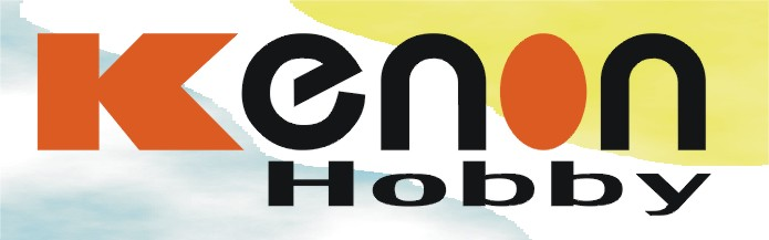 A close up of a kenn hobby logo on a white background