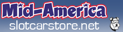 A logo for mid-america slot car store.net