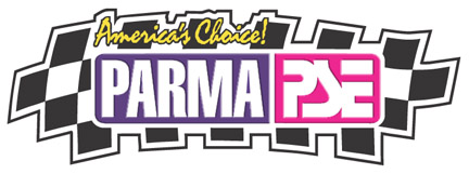 A logo for america 's choice parma pe with a checkered pattern.