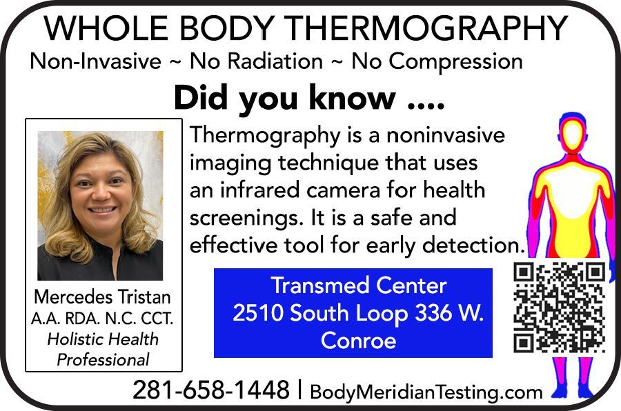 Pink breast thermography advertisement with woman, 
