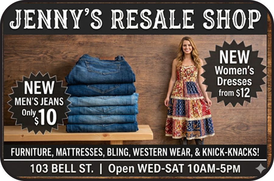 Advertisement for Jenny's Resale Shop in Willis, TX. 