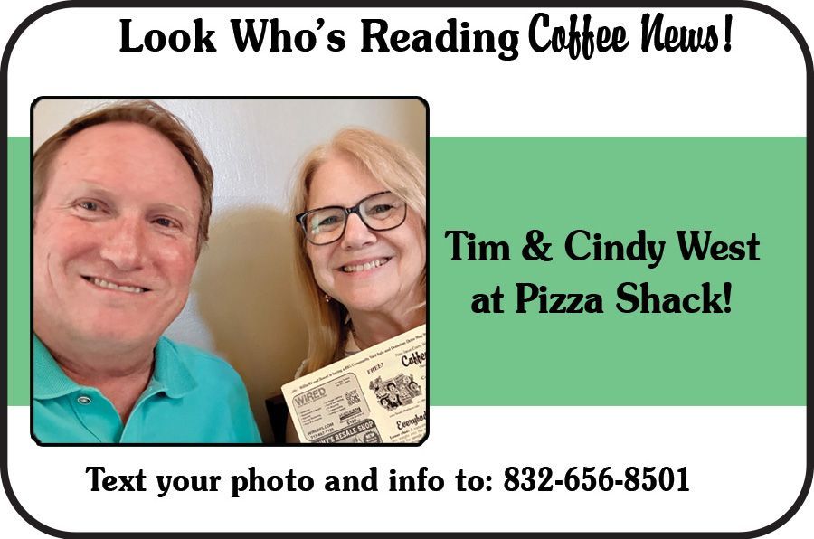 Woman holding a coffee news paper with “Look Who’s Reading Coffee News!” and a text-in photo promotion