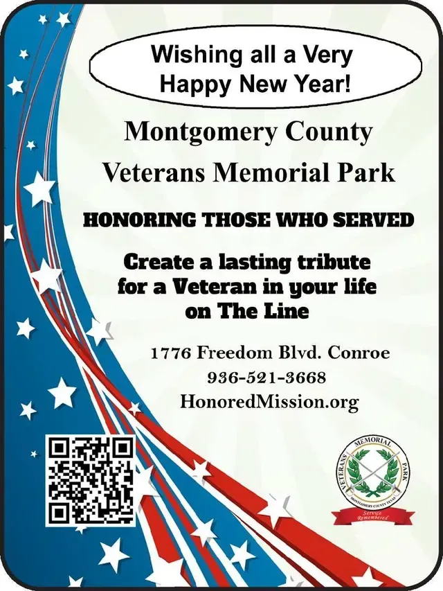 Advertisement for Montgomery County Veterans Memorial Park.