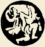 Black circle with white figures: a kneeling person supports another person's weight on their back, both with arms raised.