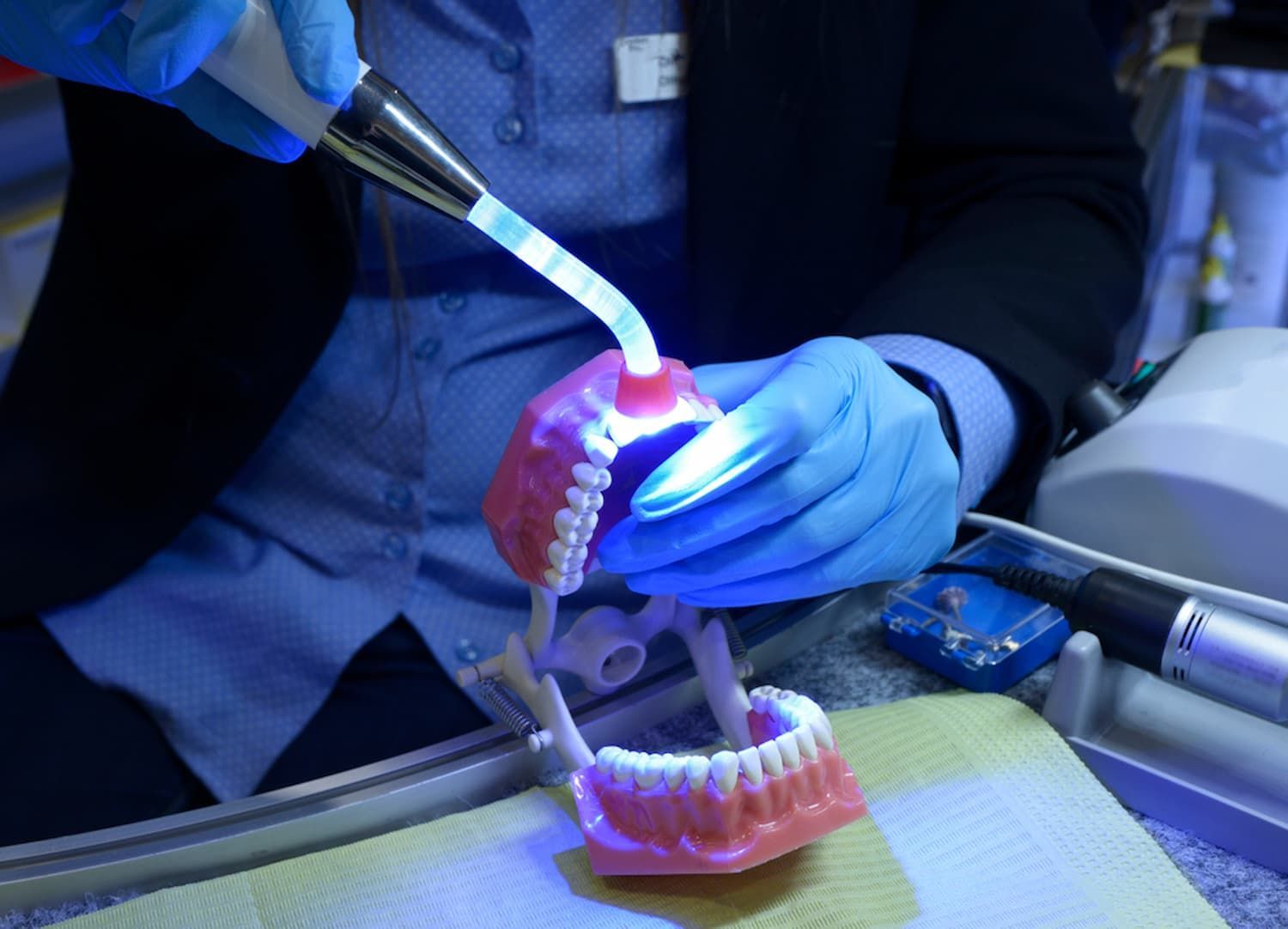 A Dentist Is Working on A Model of A Person 's Teeth — Cane to Coast Dentures in Sarina, QLD