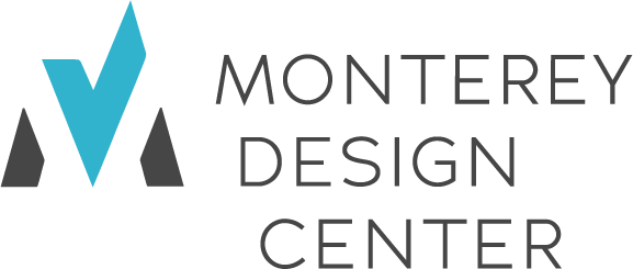 Logo for Monterey Design Center featuring a stylized blue and dark gray 
