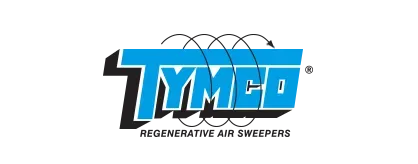 A blue and black logo for tymed regenerative air sweepers