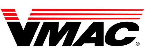 A vmac logo with red and white stripes on a white background.