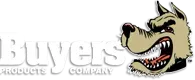 A logo for buyers products company with a wolf head