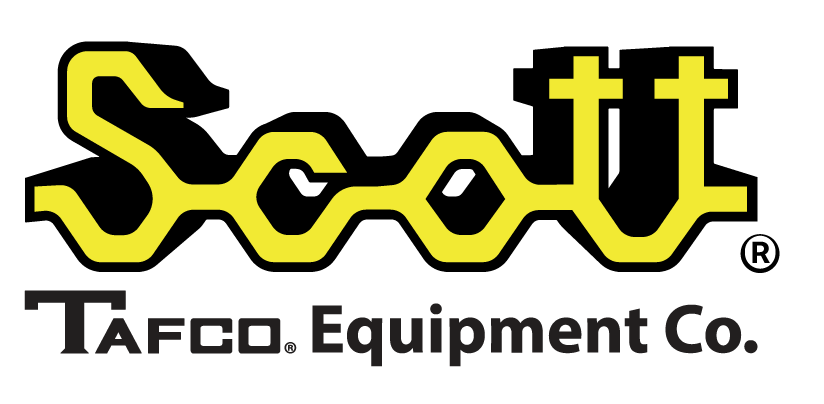 The logo for scott tafcd equipment co. is yellow and black