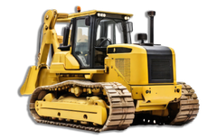 A yellow bulldozer with tracks on a white background.