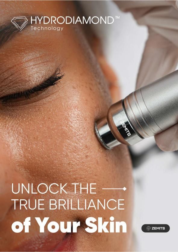 A person's face being treated with a HydroDiamond device. The device is being used on the skin to unlock true brilliance.