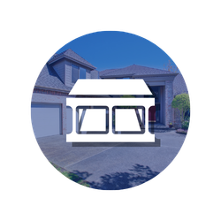 Circular logo: white outline of a deck with furniture, overlaid on a deck scene with trees.