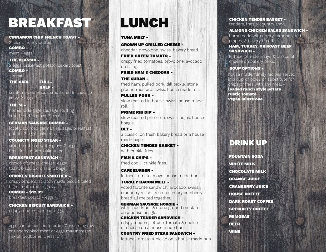 Lunch menu — Medical Lake, WA — Lefevre Street Bakery & Cafe