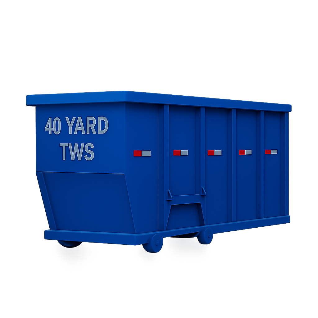 Blue 40-yard roll-off dumpster, 