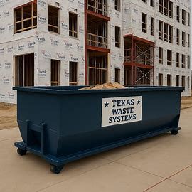 Dark blue dumpster with 