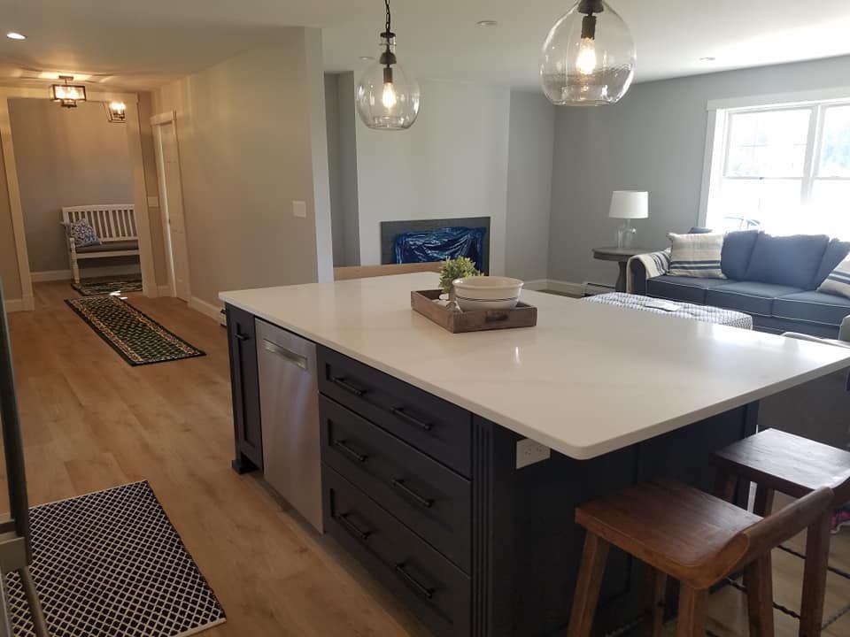 newly installed kitchen island with lots of counter space