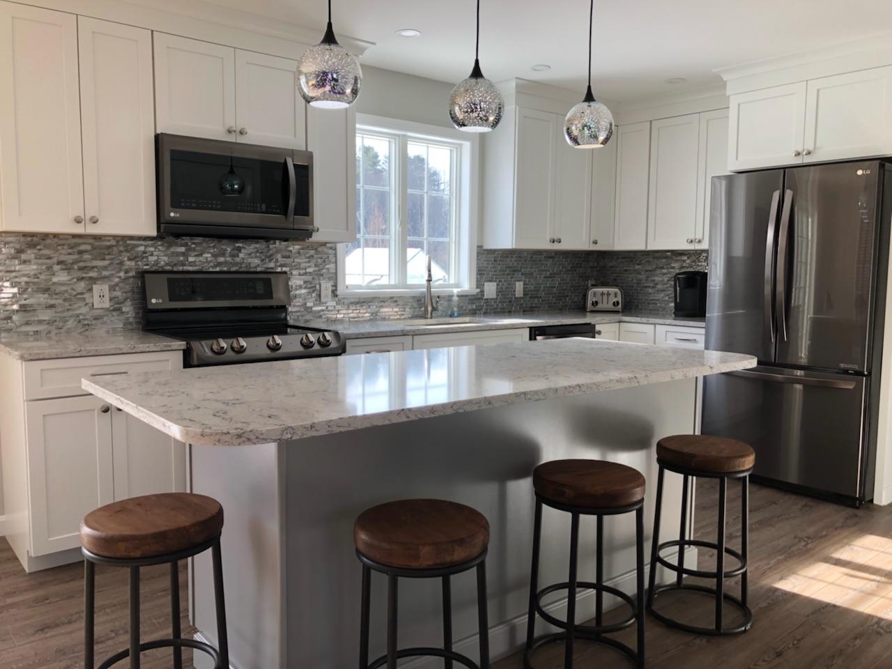 seating area at elevated kitchen island