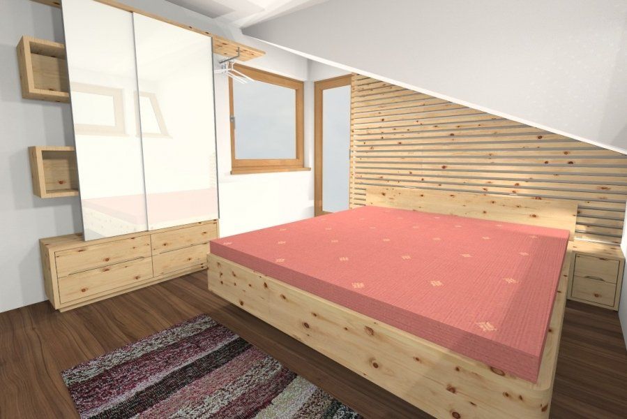 3D-Visualiserung Schlafzimmer und Holzbett