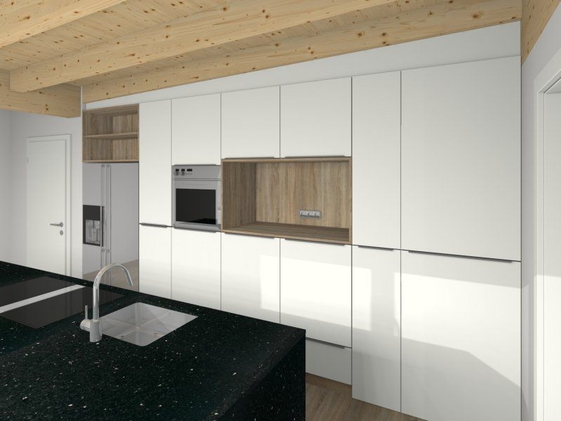 3D-Visualiserung für Küche weiß und schwarz