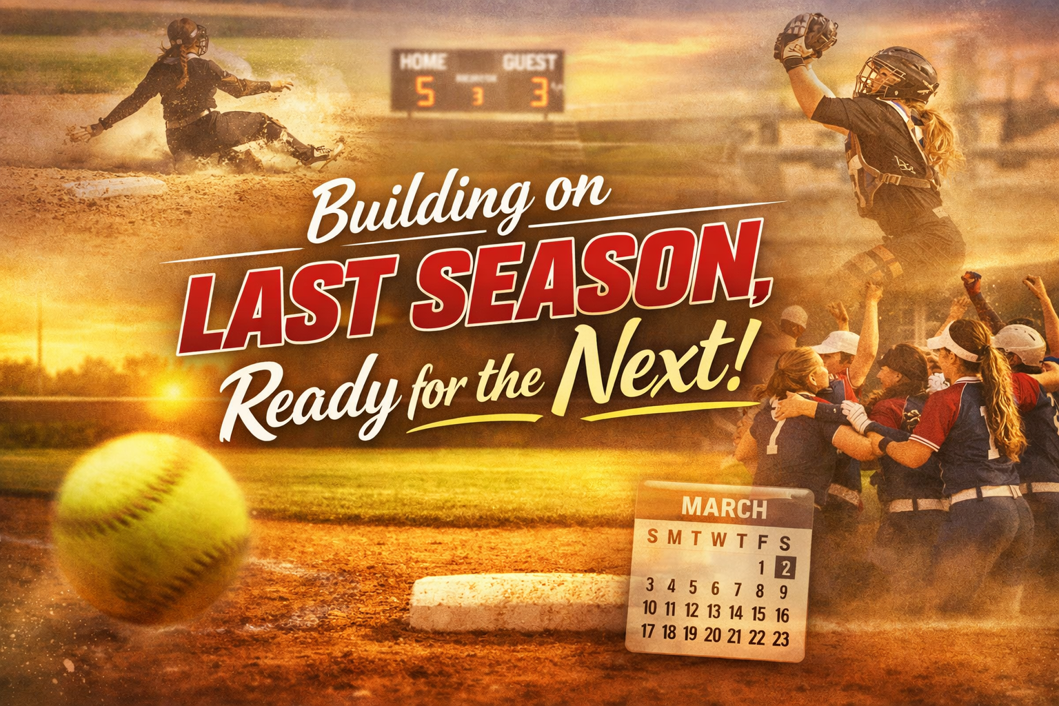 A softball-themed graphic with the text 